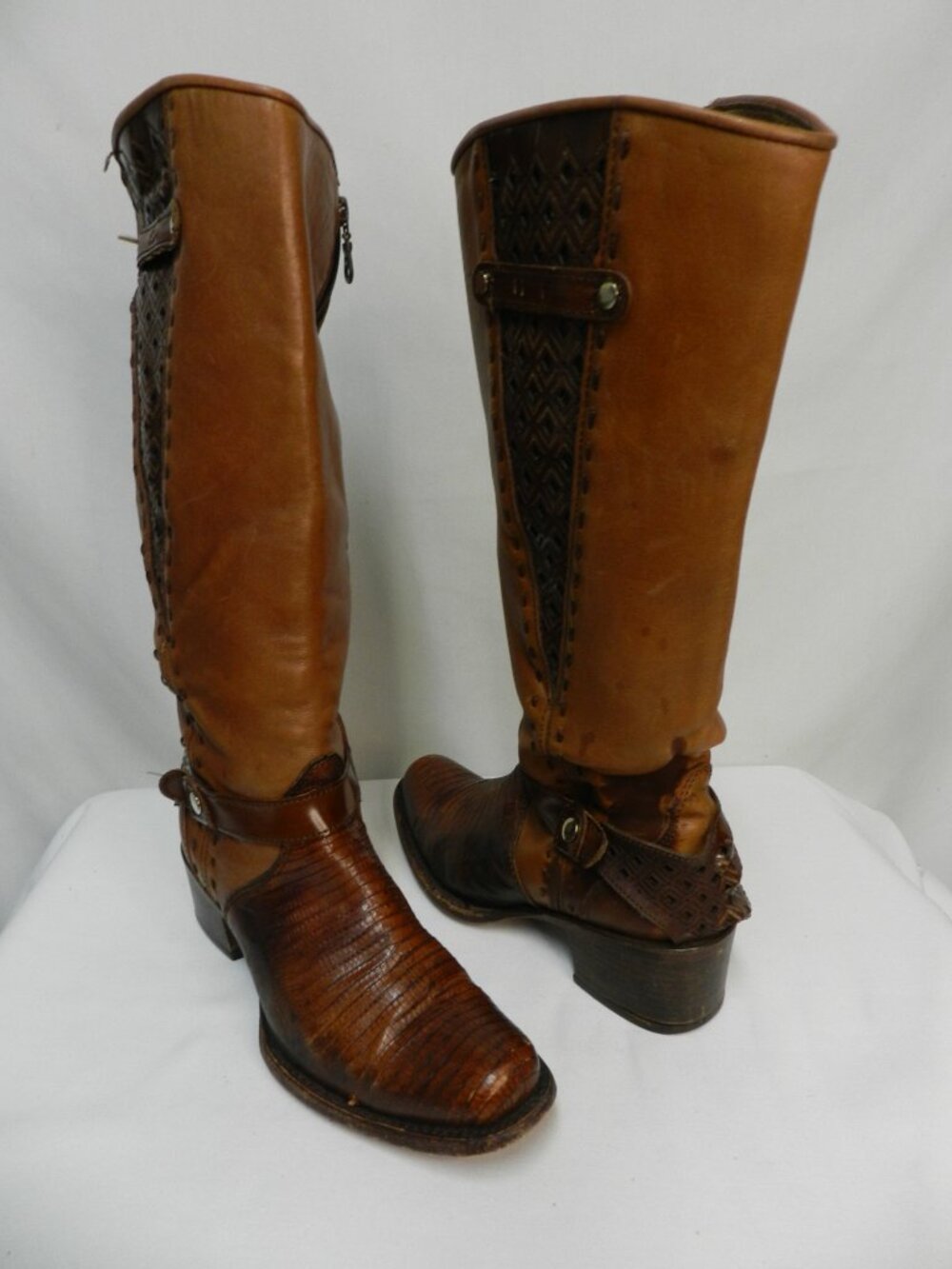 Cuadra Vintage Leather / Lizard Size 8.5 M Handmade Cowgirl Cowboy Boots brown